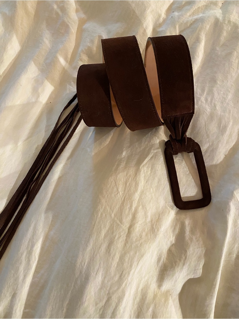 Harold's Chocolate Suede Leather Belt with Braided Detail